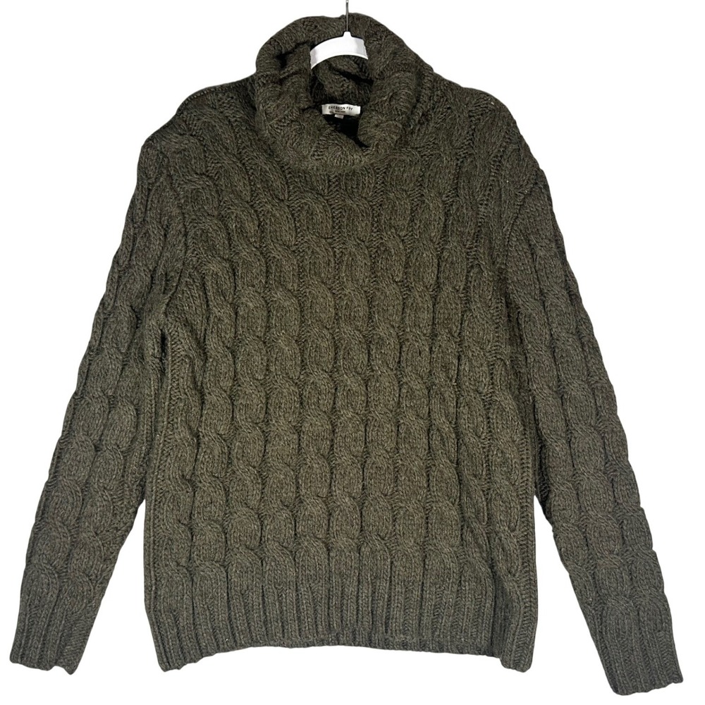 Emerson Fry Cable Knit Fisherman Turtleneck Sweater Sz L Wool Alpaca Blend‎ USA